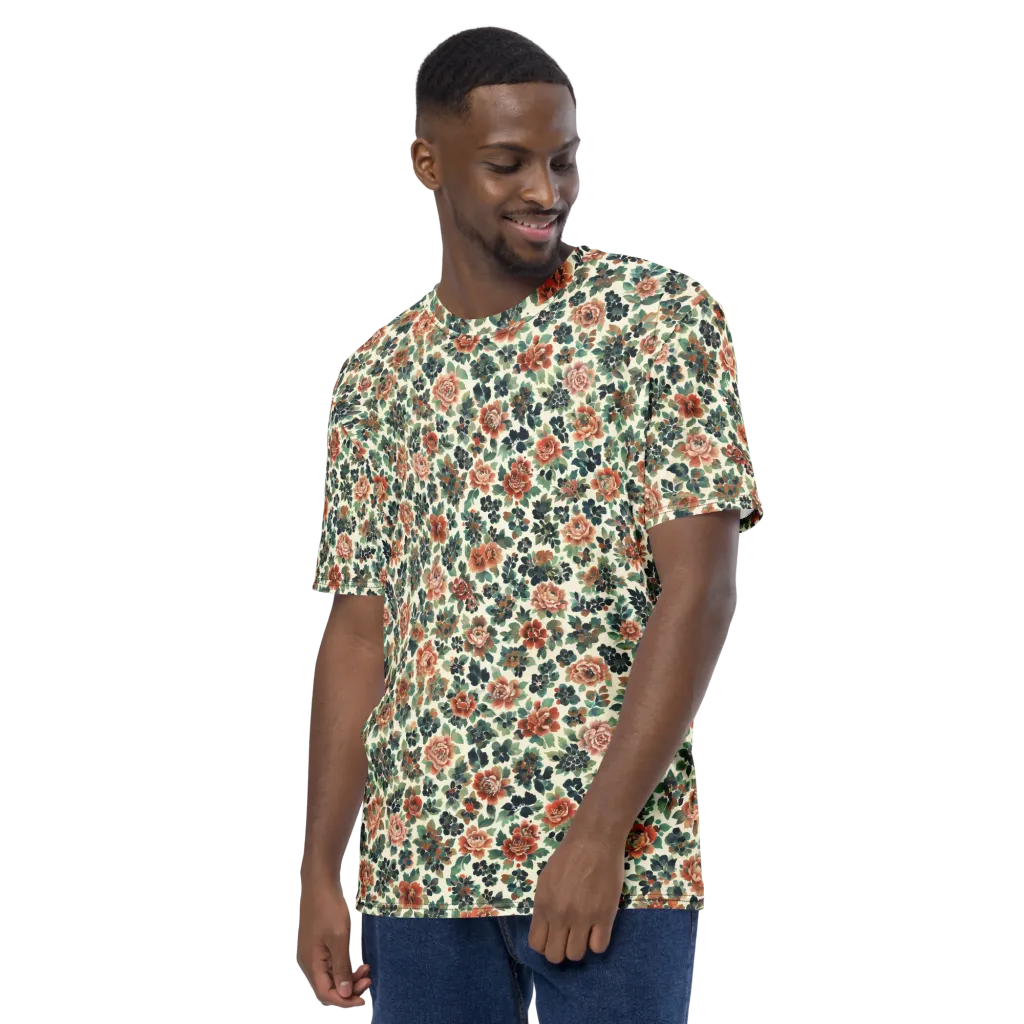 Twilight Rose Garden on Men's Crew Neck T-Shirt — Left sleeve