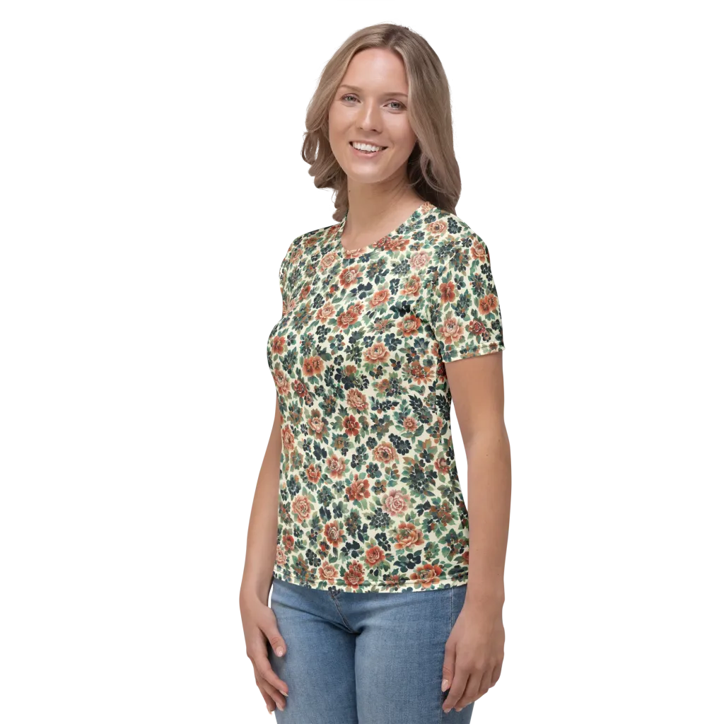 Twilight Rose Garden on Women's Crew Neck T-Shirt — Left sleeve