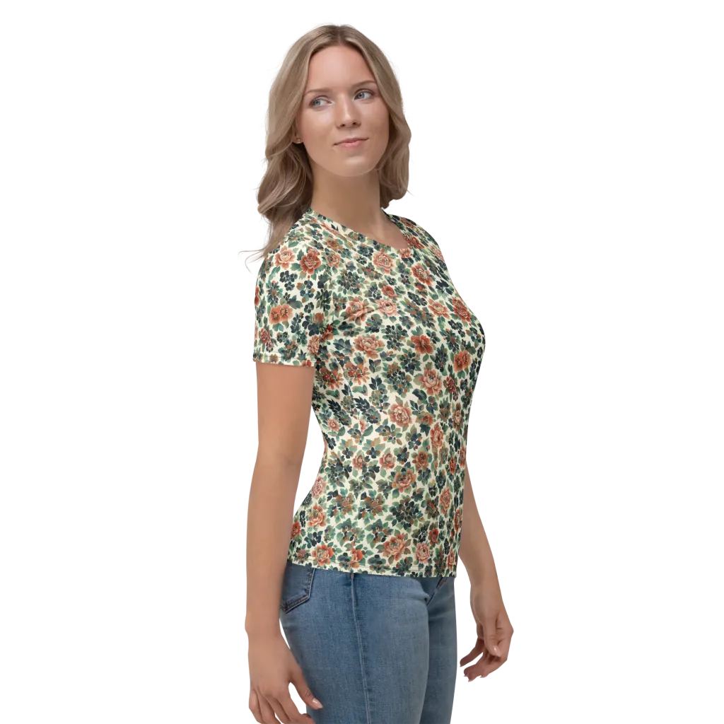 Twilight Rose Garden on Women's Crew Neck T-Shirt — Right sleeve
