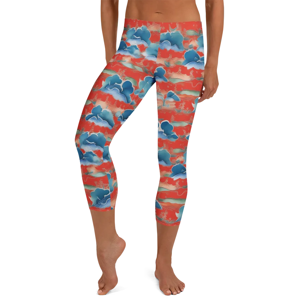 Vermilion Cloudscape on Capri Leggings — Front