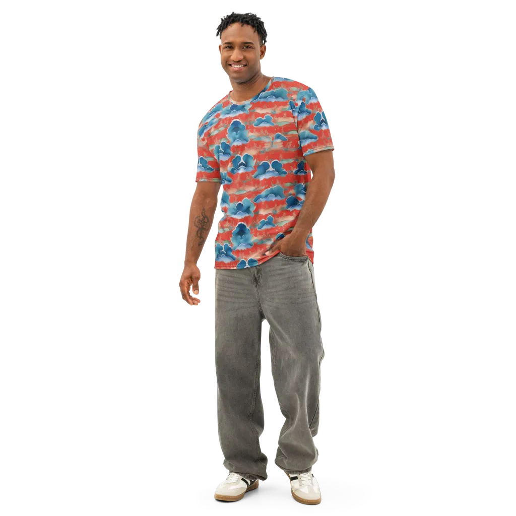 Vermilion Cloudscape on Men's Cotton Crew Neck T-Shirt — Front
