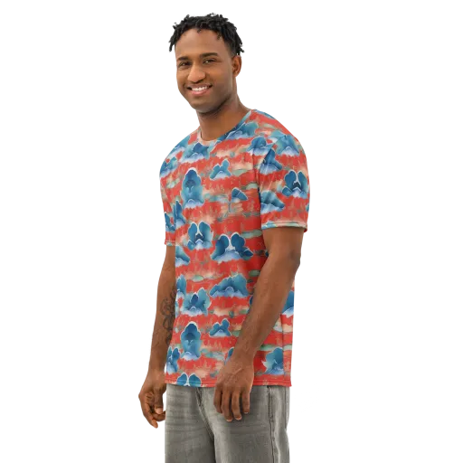 Vermilion Cloudscape on a Men's Cotton Crew Neck T-Shirt