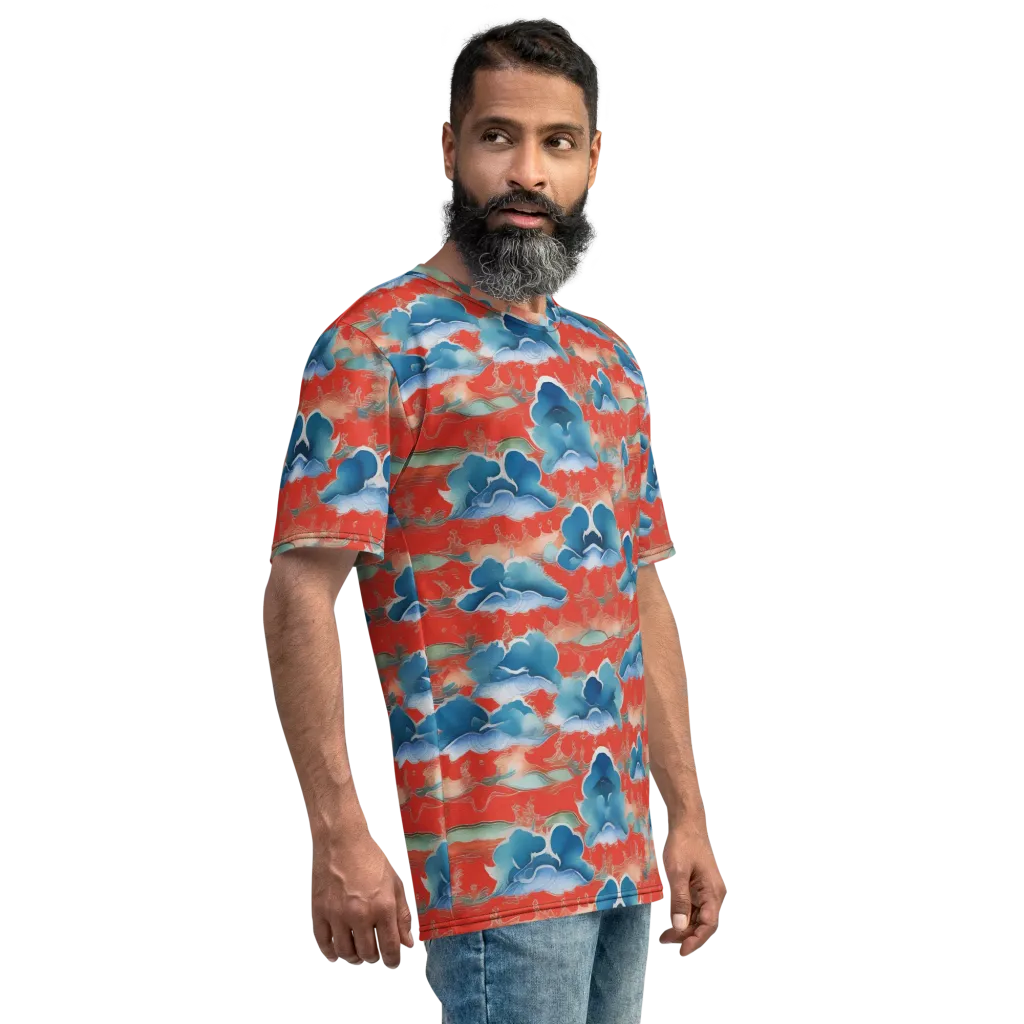 Vermilion Cloudscape on Men's Crew Neck T-Shirt — Right sleeve