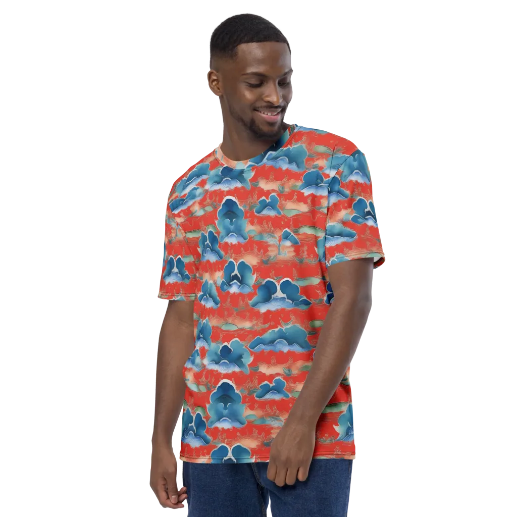 Vermilion Cloudscape on Men's Crew Neck T-Shirt — Left sleeve