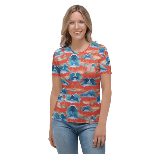 Vermilion Cloudscape on a Women's Crew Neck T-Shirt