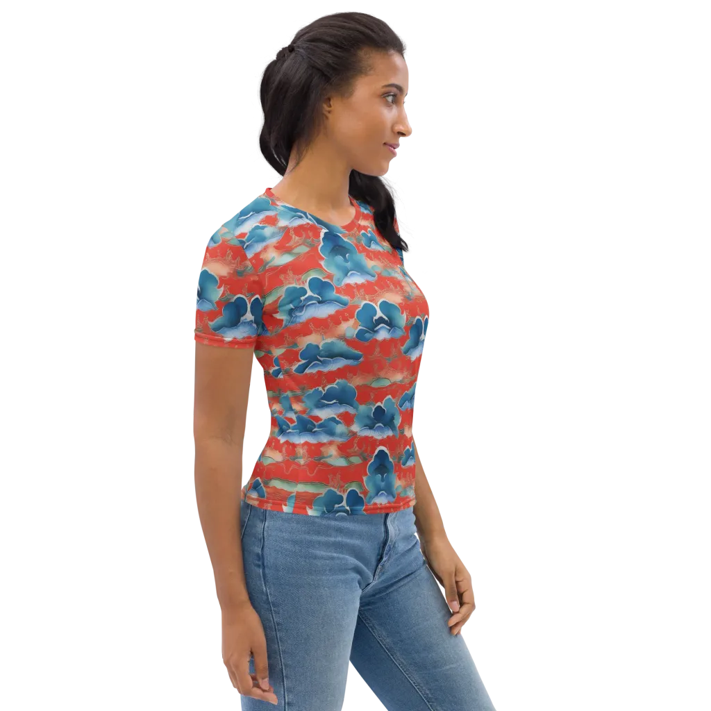 Vermilion Cloudscape on Women's Crew Neck T-Shirt — Right sleeve