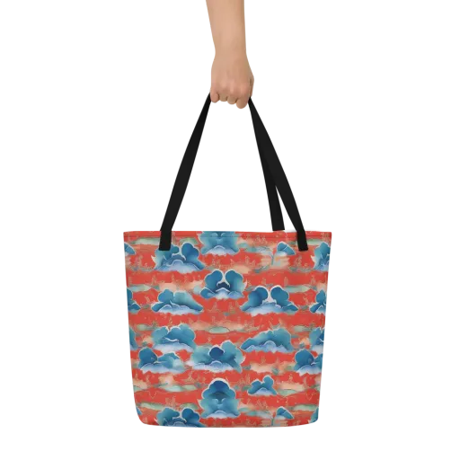 Vermilion Cloudscape on a Large Tote Bag W/ Pocket