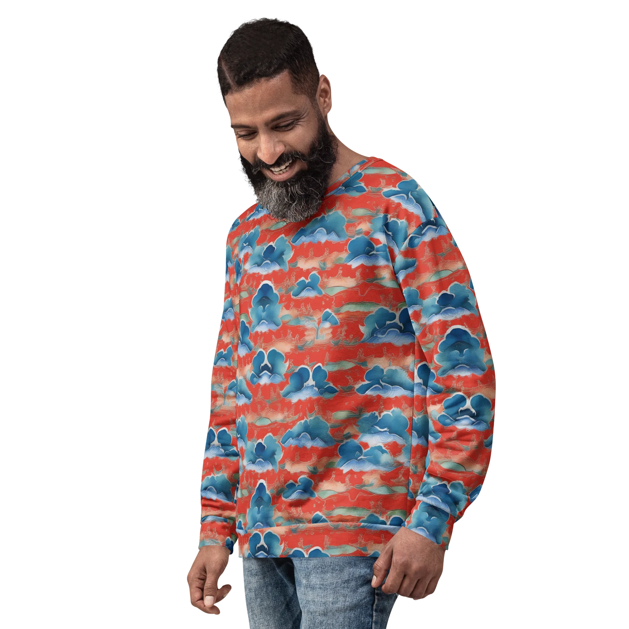 Vermilion Cloudscape on Sweatshirt — Left sleeve