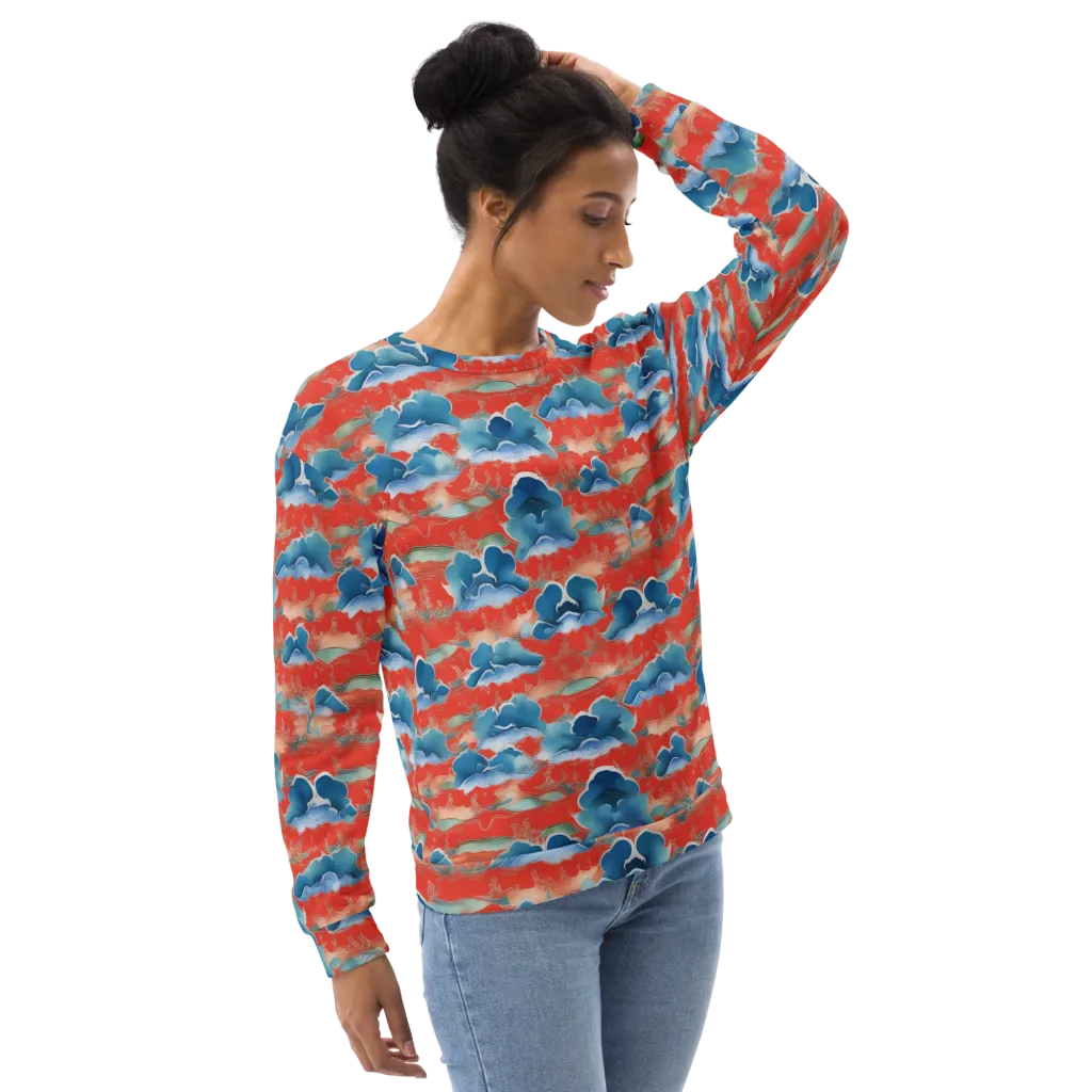 Vermilion Cloudscape on Sweatshirt — Right sleeve
