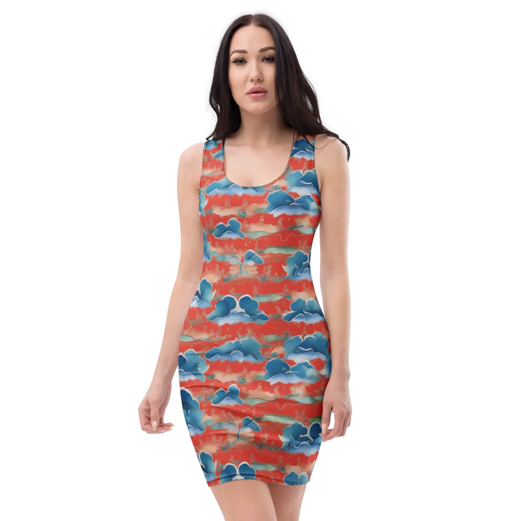 Vermilion Cloudscape on Bodycon Dress — Front
