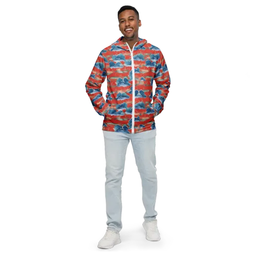 Vermilion Cloudscape on a Men's Windbreaker