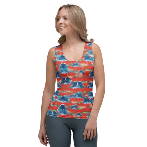 Vermilion Cloudscape on a Women's Tank Top