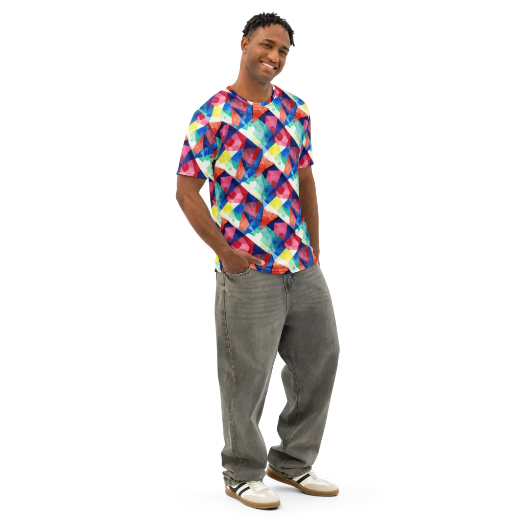 Chromatic Collage on Men's Cotton Crew Neck T-Shirt — Right Front