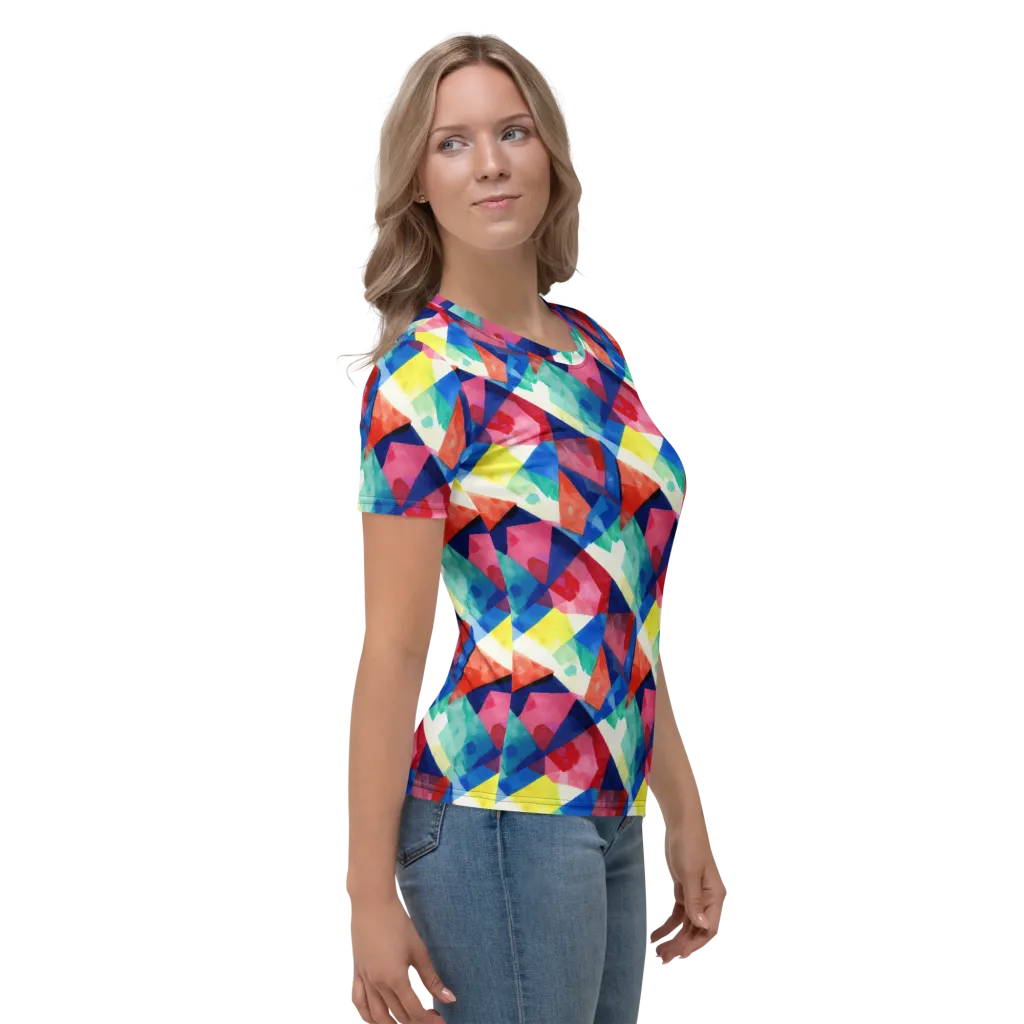 Chromatic Collage on Women's Crew Neck T-Shirt — Right sleeve