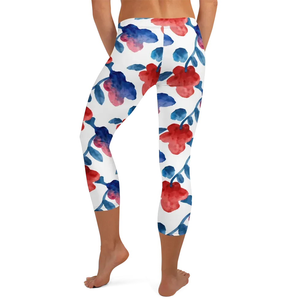 Blue Bloom Reverie on Capri Leggings — Back