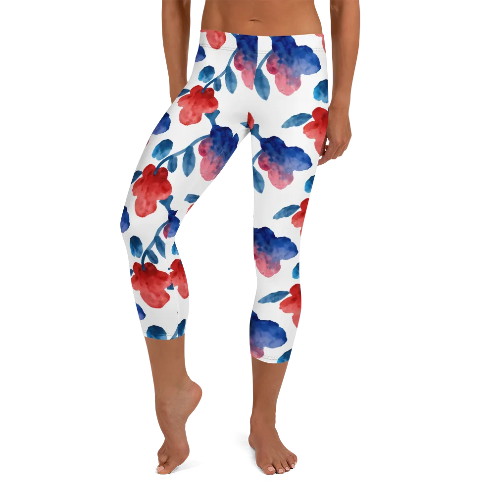 Blue Bloom Reverie on Capri Leggings — Front