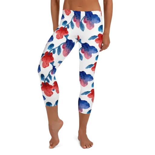 Blue Bloom Reverie on a Capri Leggings