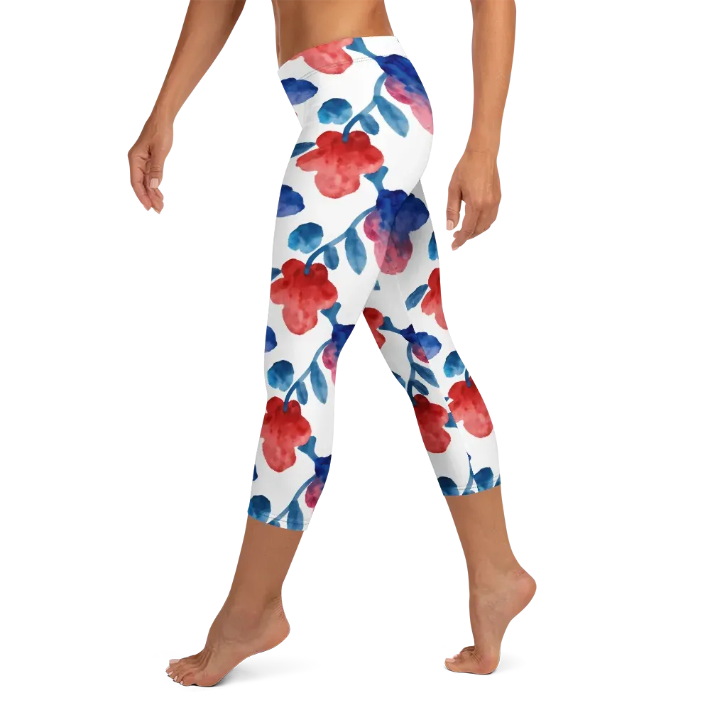 Blue Bloom Reverie on Capri Leggings — Left