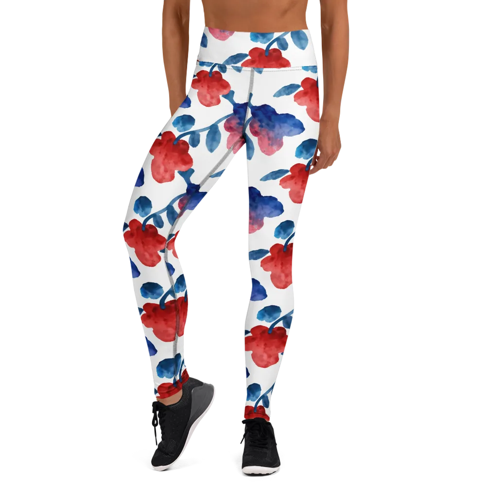 Blue Bloom Reverie on Yoga Leggings — Front