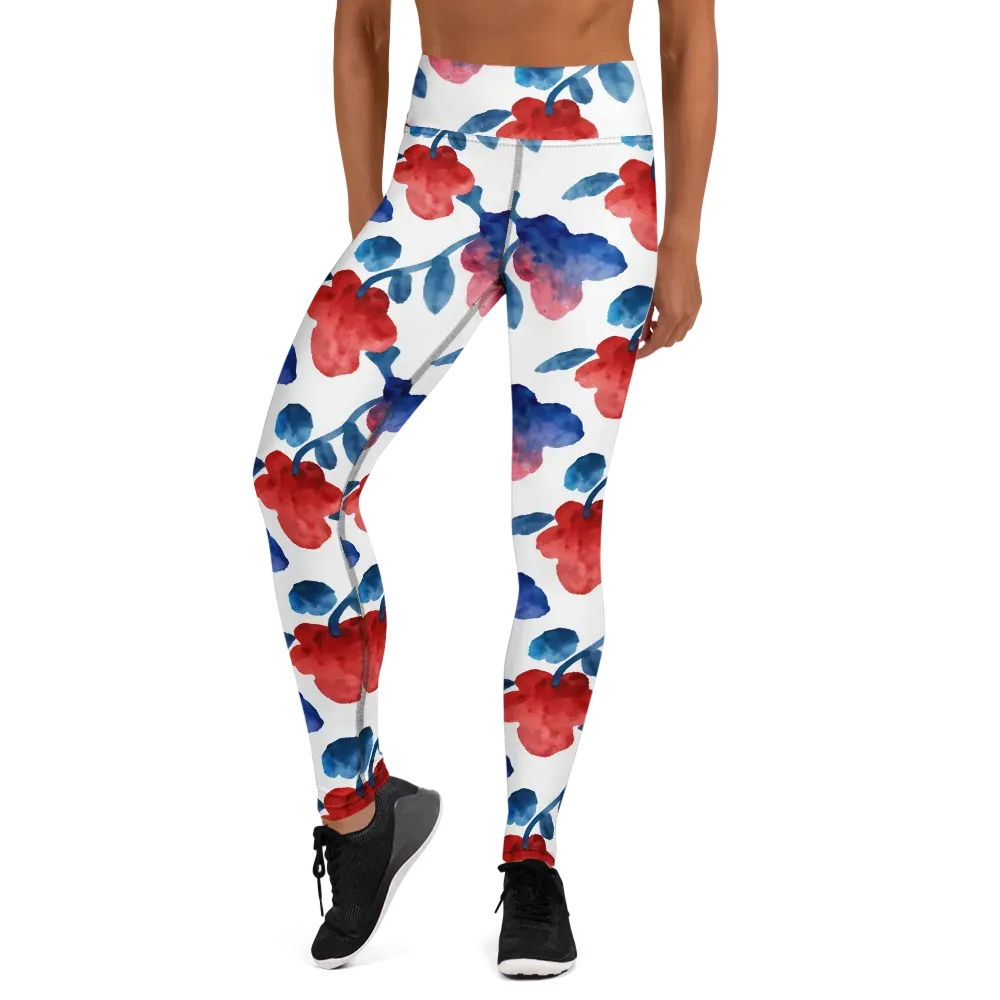 Blue Bloom Reverie on Yoga Leggings — Front