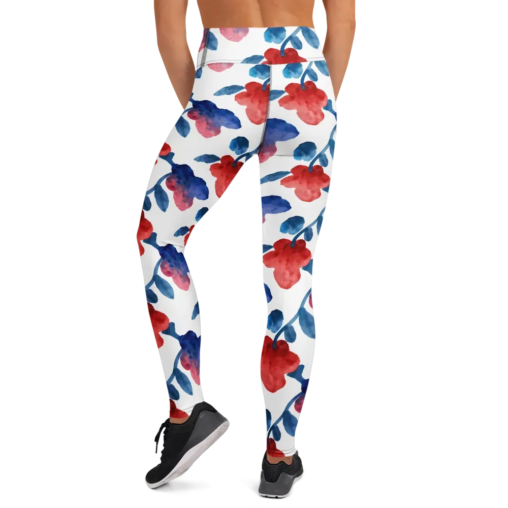 Blue Bloom Reverie on Yoga Leggings — Back