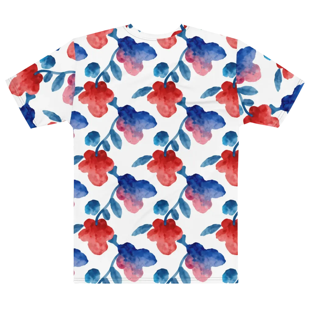Blue Bloom Reverie on Men's Cotton Crew Neck T-Shirt — Front print