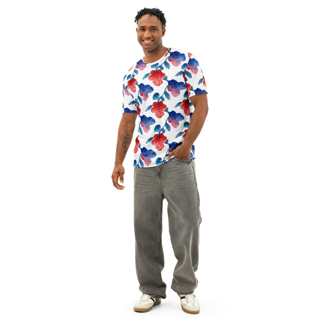 Blue Bloom Reverie on Men's Cotton Crew Neck T-Shirt — Front