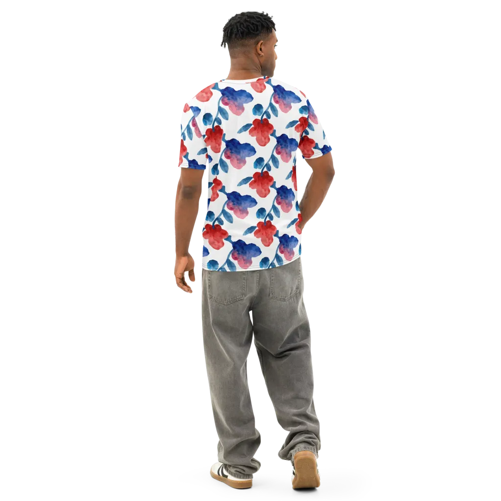Blue Bloom Reverie on Men's Cotton Crew Neck T-Shirt — Back