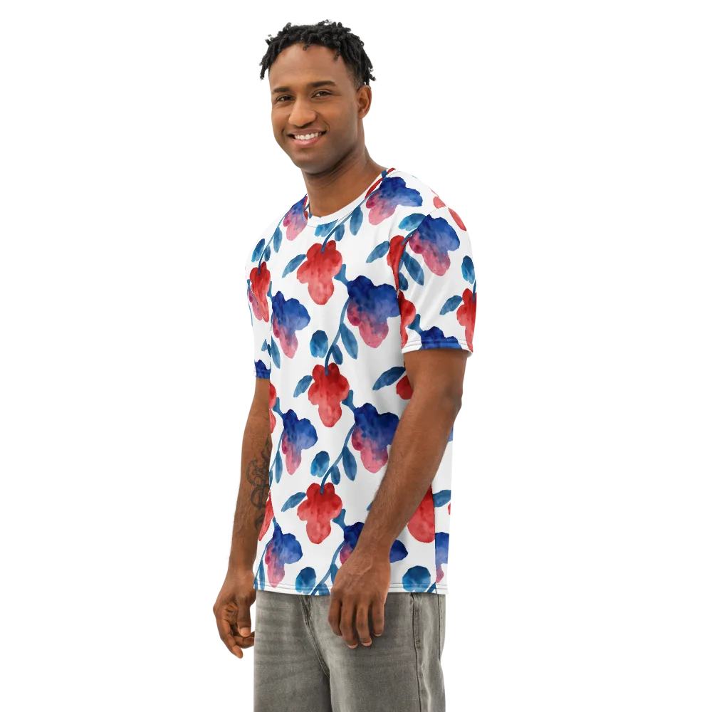 Blue Bloom Reverie on Men's Cotton Crew Neck T-Shirt — Left Front