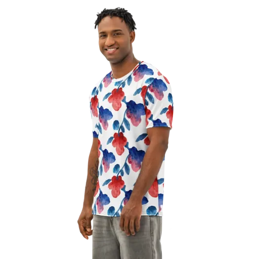 Blue Bloom Reverie on a Men's Cotton Crew Neck T-Shirt