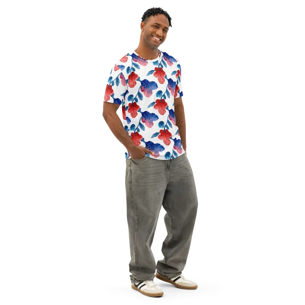 Blue Bloom Reverie on Men's Cotton Crew Neck T-Shirt — Right Front
