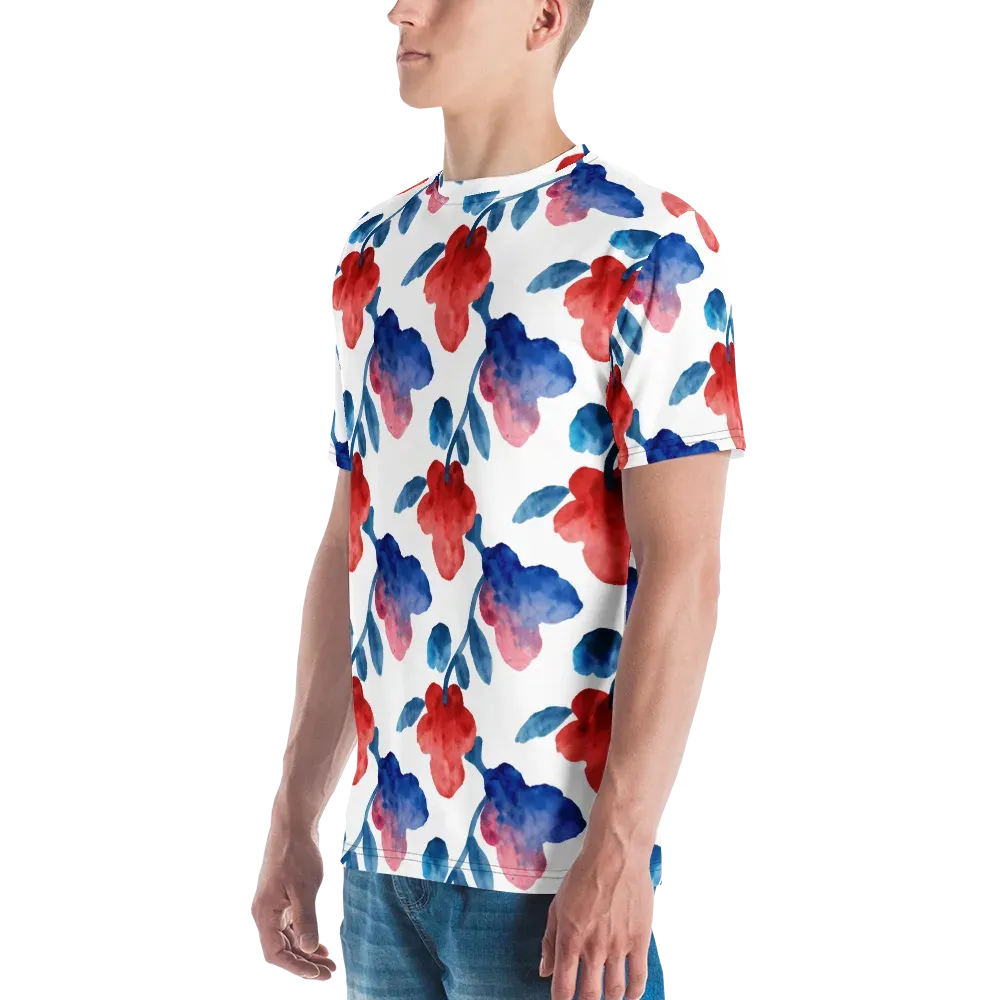 Blue Bloom Reverie on Men's Crew Neck T-Shirt — Left