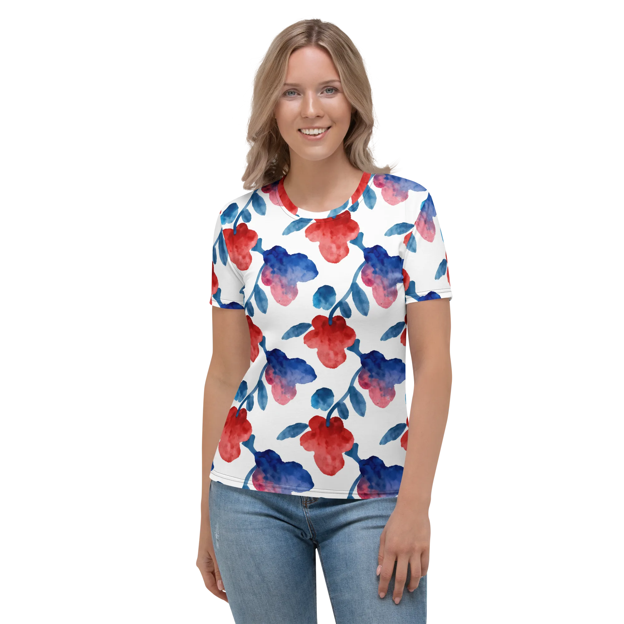 Blue Bloom Reverie on Women's Crew Neck T-Shirt — Front
