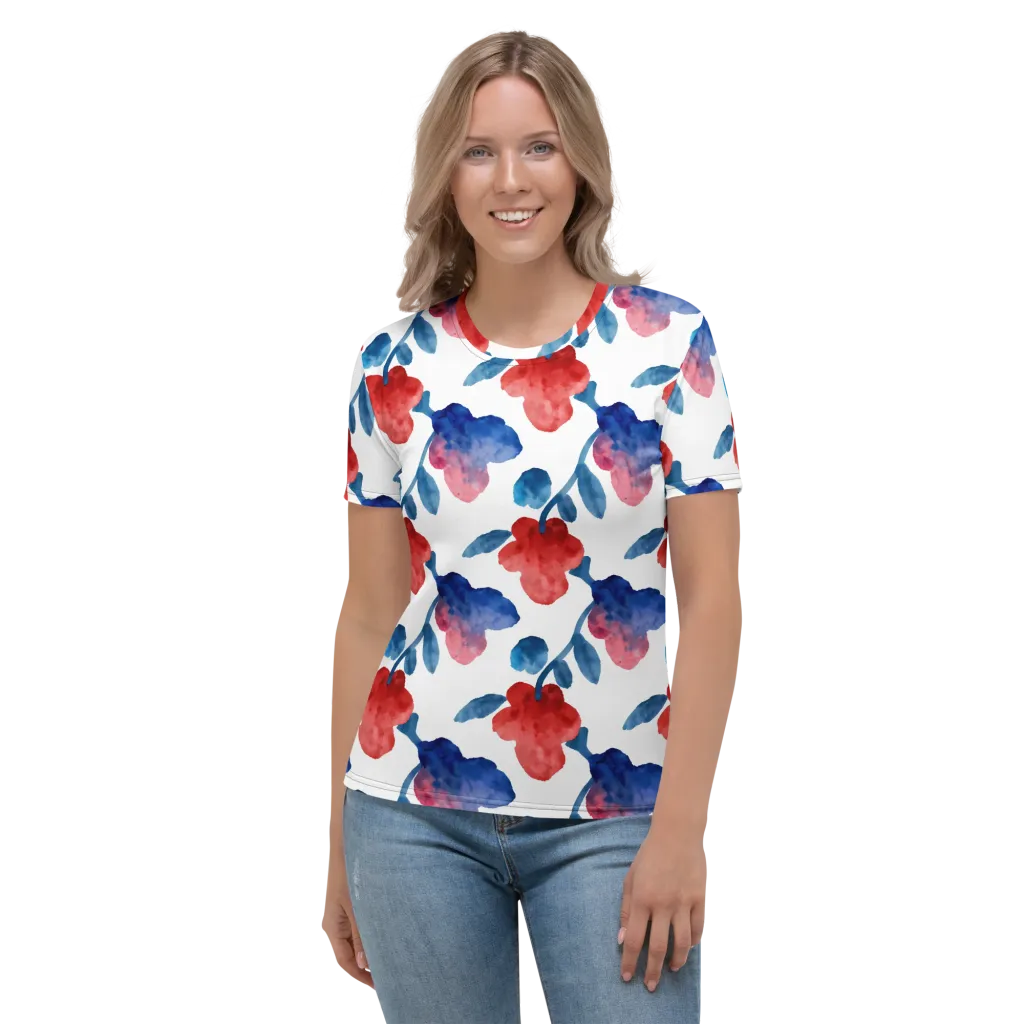 Blue Bloom Reverie on Women's Crew Neck T-Shirt — Front