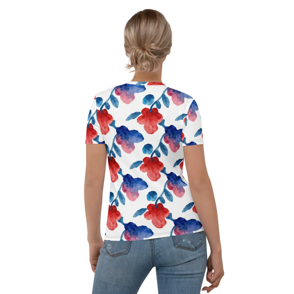 Blue Bloom Reverie on Women's Crew Neck T-Shirt — Back