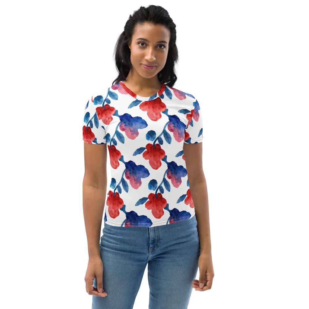 Blue Bloom Reverie on Women's Crew Neck T-Shirt — Back print