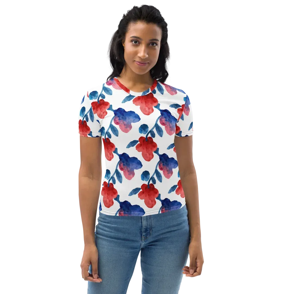 Blue Bloom Reverie on Women's Crew Neck T-Shirt — Back print