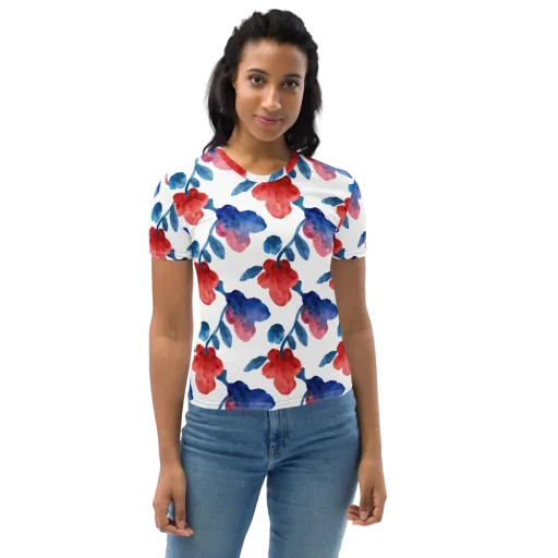 Blue Bloom Reverie on a Women's Crew Neck T-Shirt