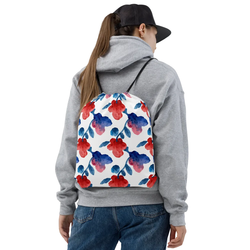 Blue Bloom Reverie on Drawstring Bag — Front