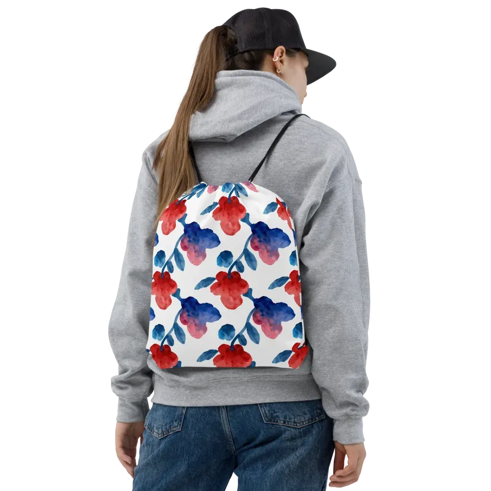 Blue Bloom Reverie on Drawstring Bag — Front