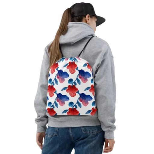 Blue Bloom Reverie on a Drawstring Bag