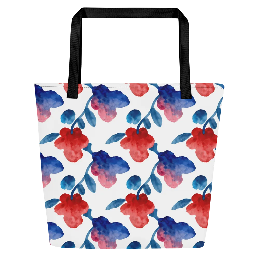 Blue Bloom Reverie on Large Tote Bag W/ Pocket — Front