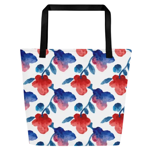 Blue Bloom Reverie on a Large Tote Bag W/ Pocket