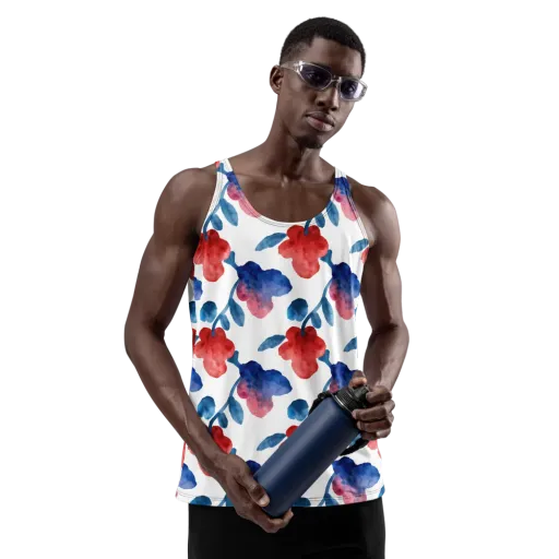Blue Bloom Reverie on a Men's Tank Top