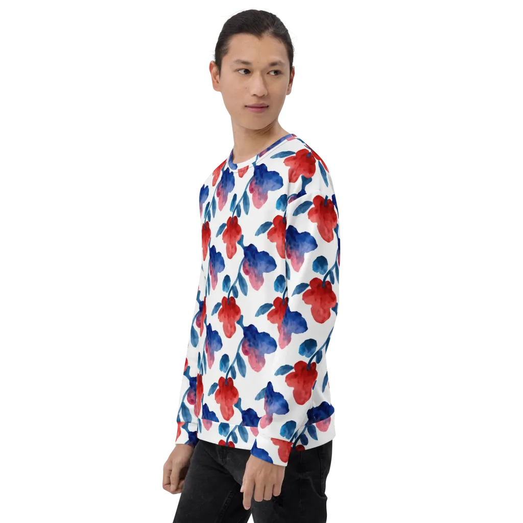 Blue Bloom Reverie on Sweatshirt — Left sleeve