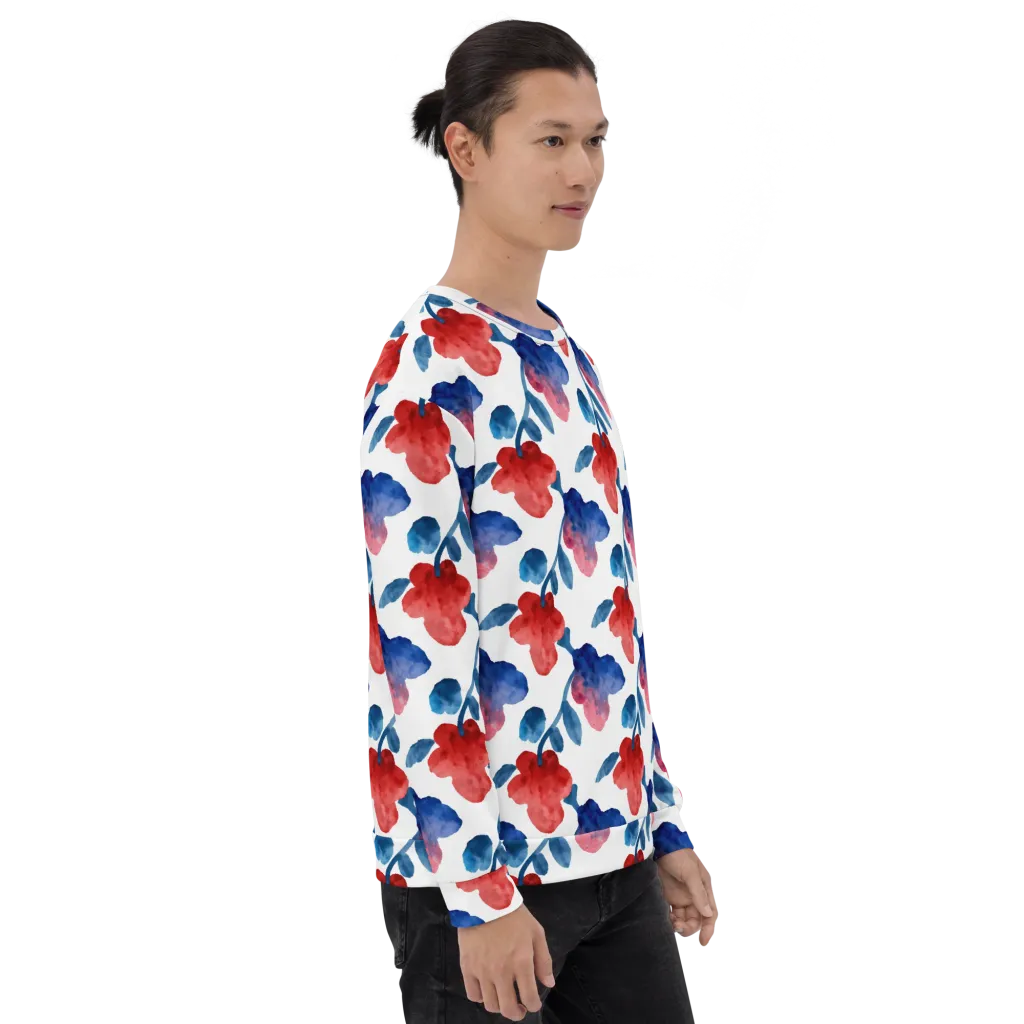 Blue Bloom Reverie on Sweatshirt — Right sleeve