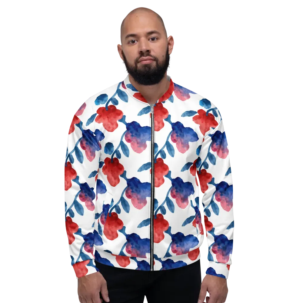 Blue Bloom Reverie on Bomber Jacket — Front