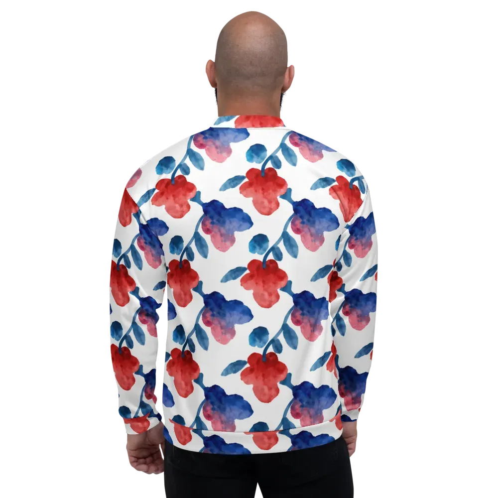 Blue Bloom Reverie on Bomber Jacket — Back