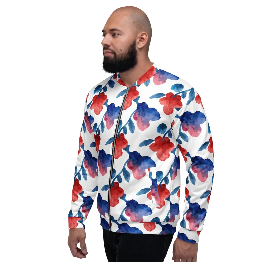 Blue Bloom Reverie on Bomber Jacket — Left