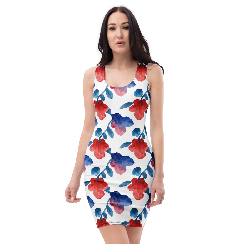 Blue Bloom Reverie on Bodycon Dress — Front